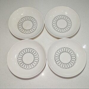 Rare VTG Stetson Shallow Bowls Cream Black Geometric 1950 Oven Safe 5 pc